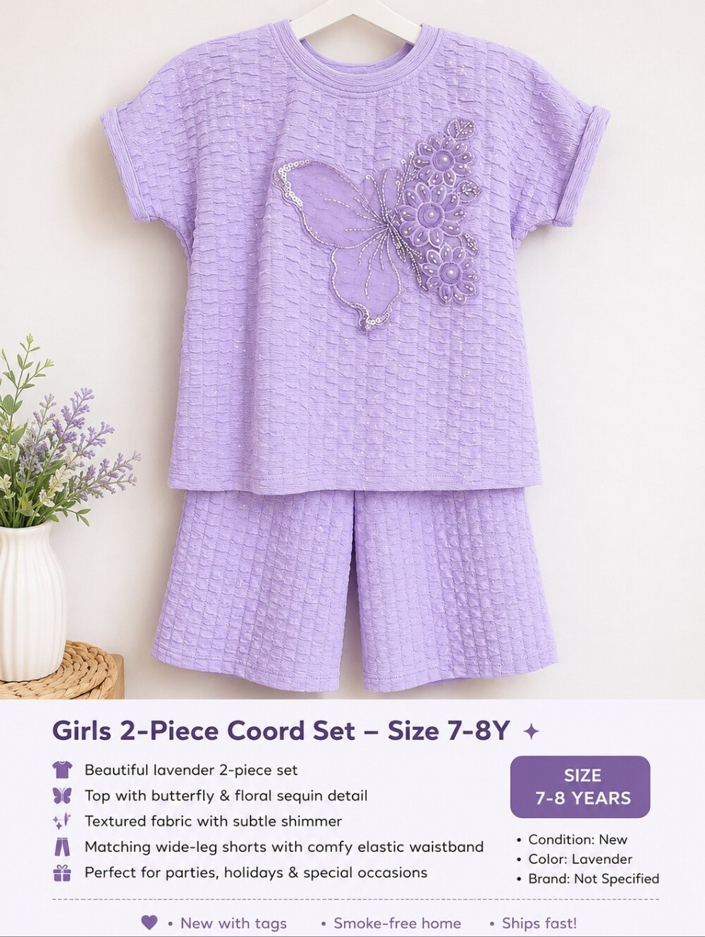 Girls Lavender Butterfly 2-Piece Co-ord Set